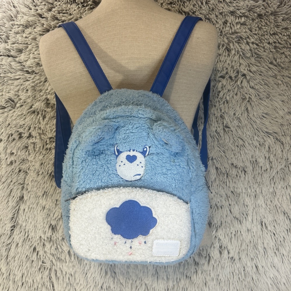Loungefly Care Bears GRUMPY BEAR PLUSH Mini Backpack Fluffy Cosplay Blue